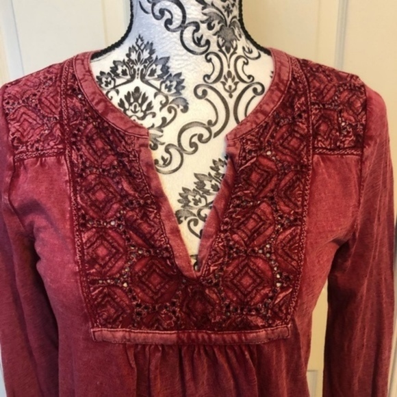 Lucky Brand Dark Red Boho Crochet Top S - Picture 3 of 7